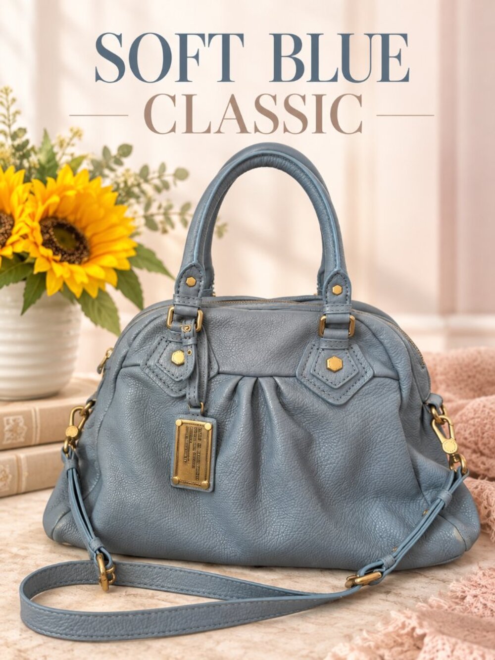 Title: Marc by Marc Jacobs Classic Q Baby Groovee Blue Gray Leather Satchel